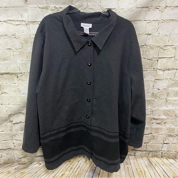 Avenue Gray Black Snap Button Soft Stretch Jacket - Picture 1 of 5